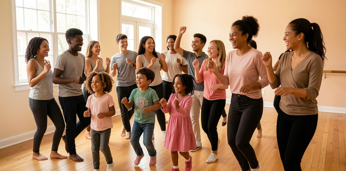 Diverse group of dancers practicing together